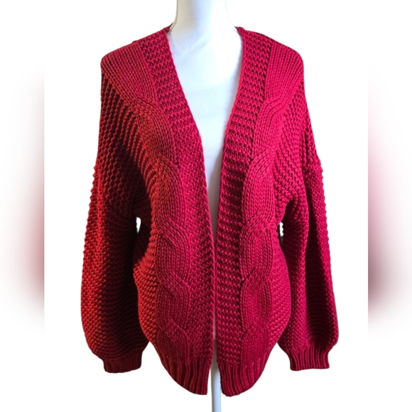 Another Love Vibrant Red Cable Knit Cardigan - Picture 1 of 8